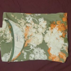 Croft & Barrow, LG, green and peach floral tee